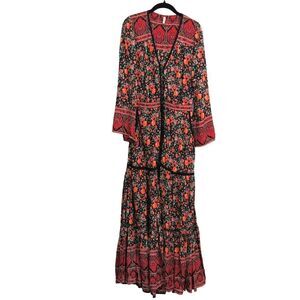 Floral Maxi Dress - Red and Black